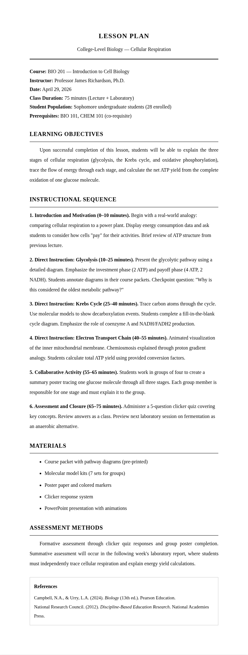 Academic formal lesson plan